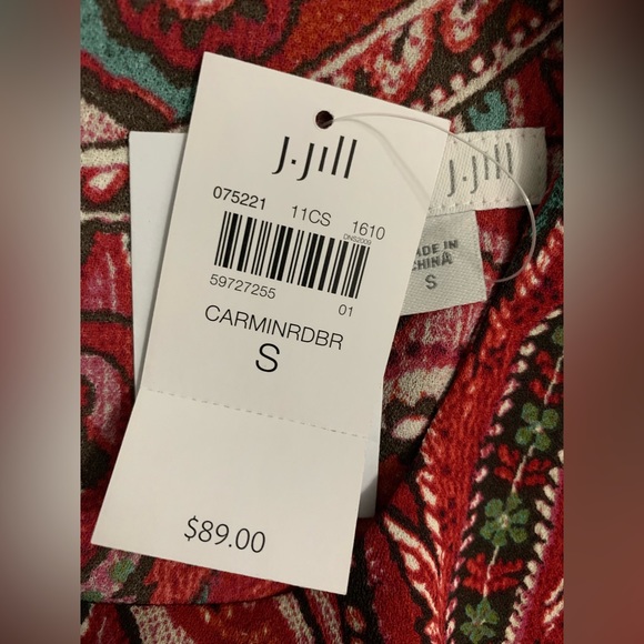 New J Jill Women’s Size S Multicolored Long Sleeve Paisley Blouse Keyhole Neck - Picture 12 of 14